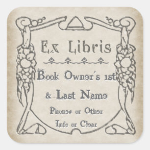 Arts and Crafts Style Bookplate (Personalized) Square Sticker