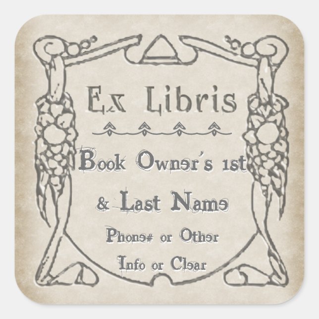 Arts and Crafts Style Bookplate (Personalized) Square Sticker (Front)