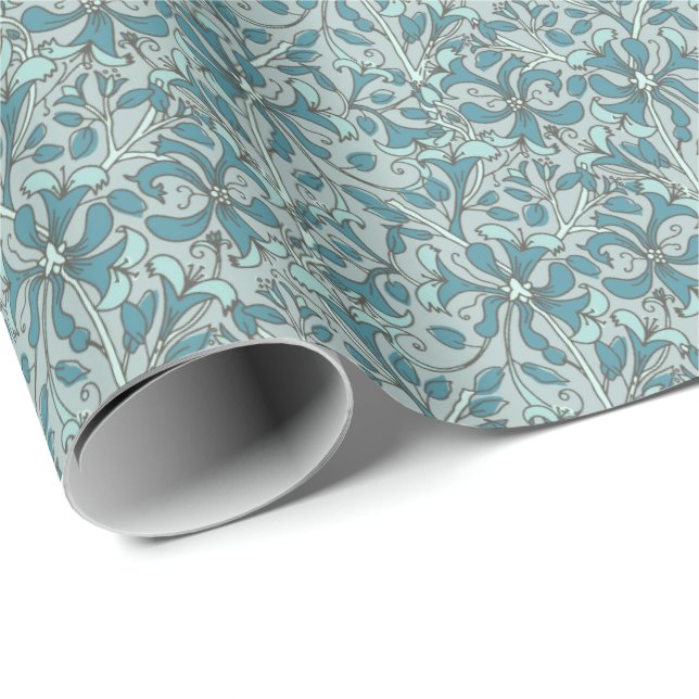 Arts-and-Crafts Style Honeysuckle Wrapping Paper (Roll Corner)