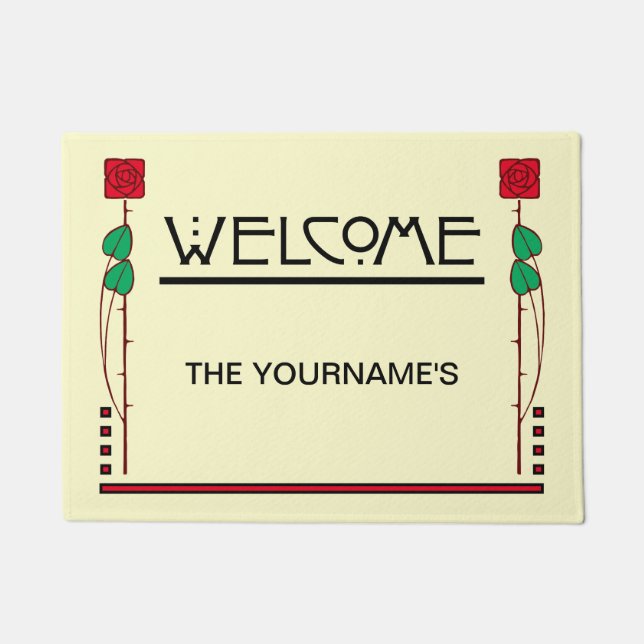 Arts And Crafts Style Personalized Welcome Doormat (Front)