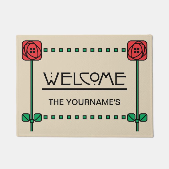 Arts And Crafts Style Personalized Welcome Doormat (Front)