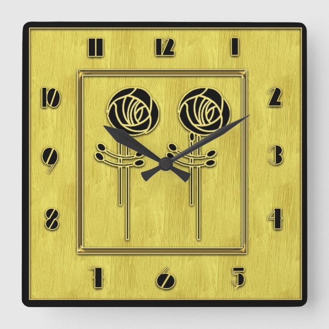 Arts and Crafts Style Square Wall Clock (Front)
