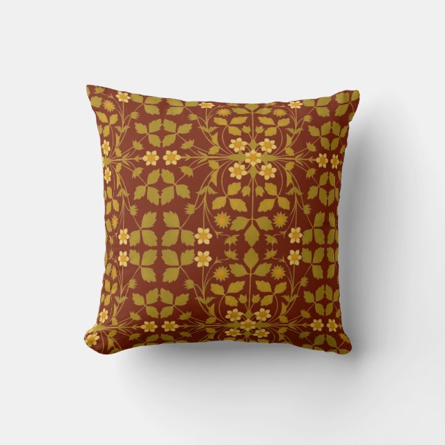 Arts And Crafts Style Strawberry Blossoms Pattern Throw Pillow (Front)