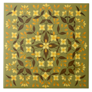 Arts And Crafts Style Syringa Blossoms Pattern Tile