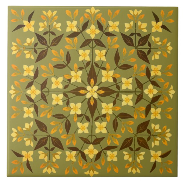 Arts And Crafts Style Syringa Blossoms Pattern Tile (Front)