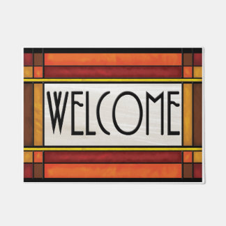 Arts and Crafts Style Welcome Mat,Brown Red Doormat