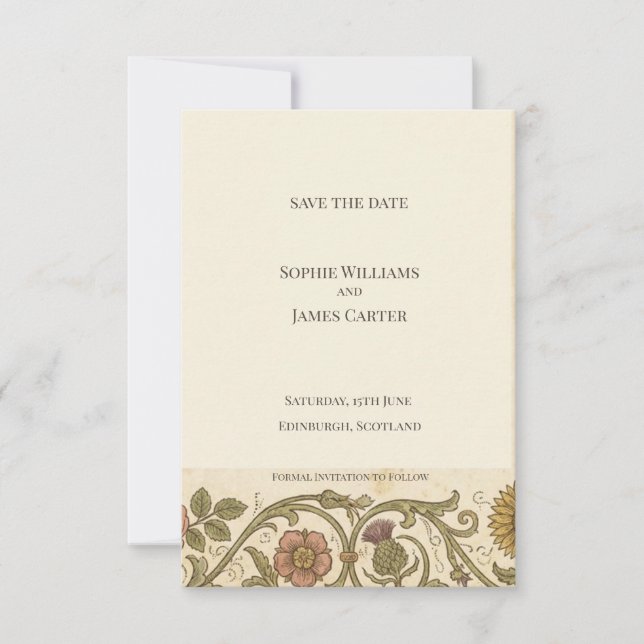 Arts and Crafts Thistle Save the Date Card (Front)