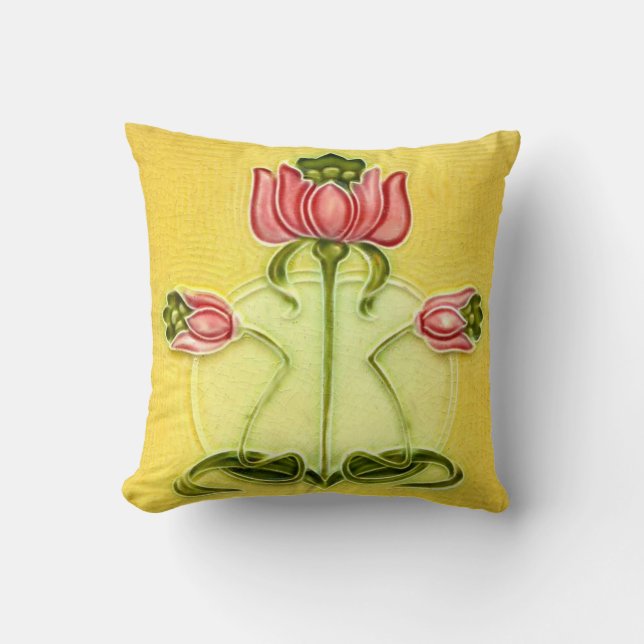 Arts and Crafts Tile Rose Throw Pillow (Front)