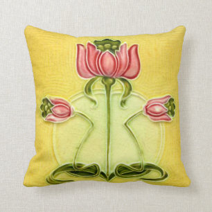 Arts and Crafts Tile Rose Throw Pillow