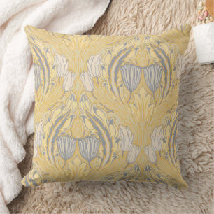 Arts and Crafts Walter Crane Blue White Tulips Throw Pillow