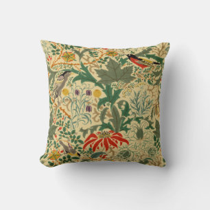 Arts & Crafts Birds & Flowers Pattern by Voysey Throw Pillow