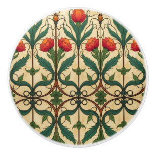 Arts & Crafts Craftsman and Mission frieze floral Ceramic Knob