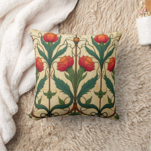 Arts & Crafts Craftsman and Mission frieze floral  Throw Pillow