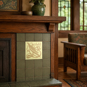 Arts & Crafts Craftsman Style Bird In Foliage Tile