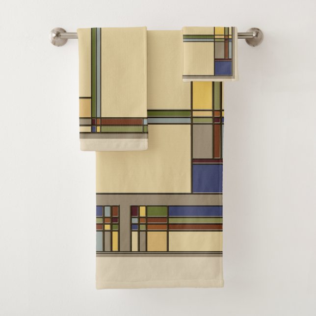 Arts & Crafts Fall Geometric Pattern Bath Towel Set (Insitu)