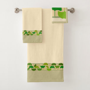 Arts & Crafts Geometric Ginkgo Pattern Bath Towel Set