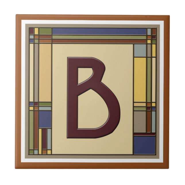 Arts & Crafts Geometric Initial B Tile (Front)