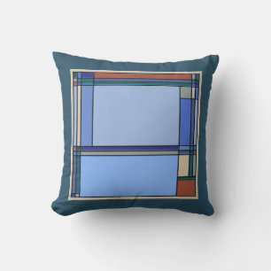 Arts & Crafts Geometric Pattern in Blue and Teal Throw Pillow