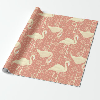 Arts & Crafts inspired Salmon Pink Flamingo Wrapping Paper