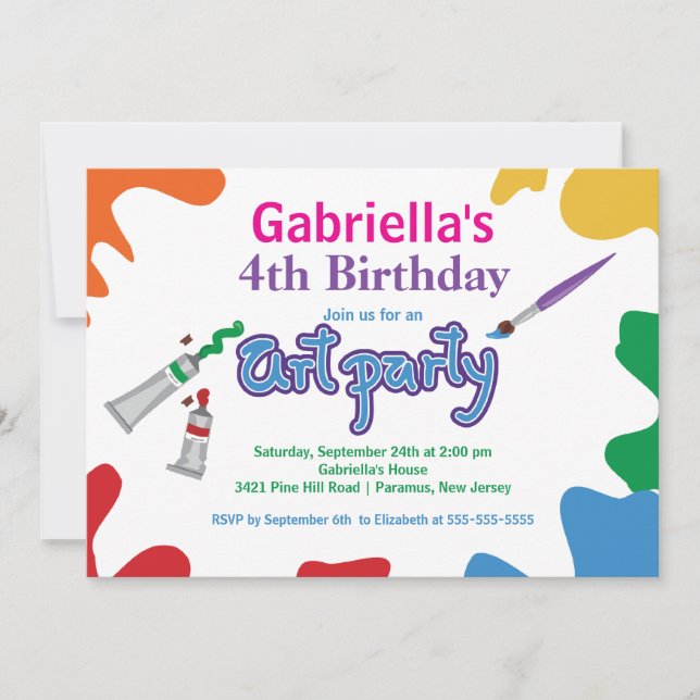 Arts & Crafts Kids Paint Birthday Party Invitation (Front)