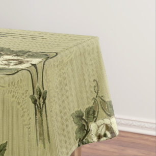 Arts & Crafts, Mission Style White Floral Pattern Tablecloth