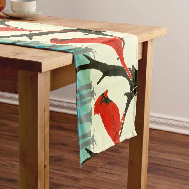 Arts & Crafts or Craftsman 1907 Red Cardinal Bird Short Table Runner (In Situ)