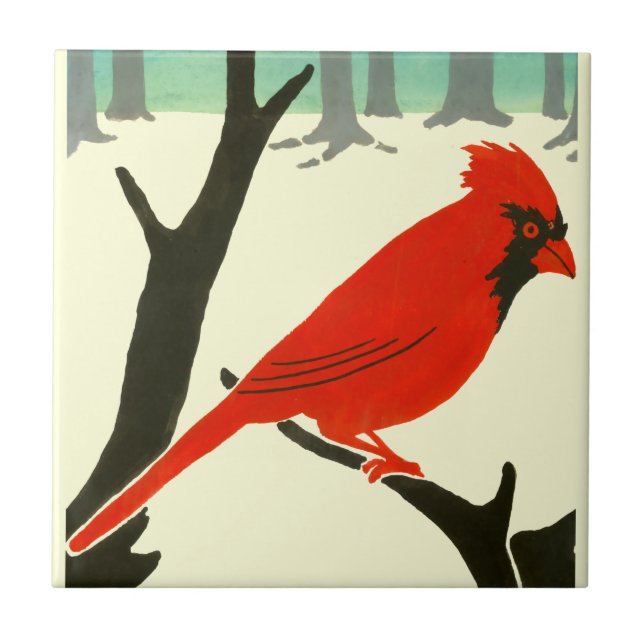 Arts & Crafts or Craftsman 1907 Red Cardinal Bird Tile (Front)