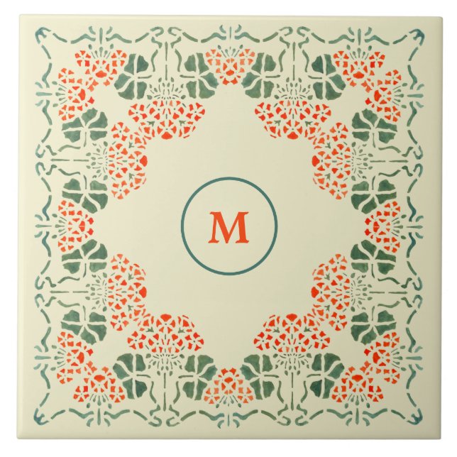 Arts & Crafts or Craftsman Floral Stencil Tile (Front)