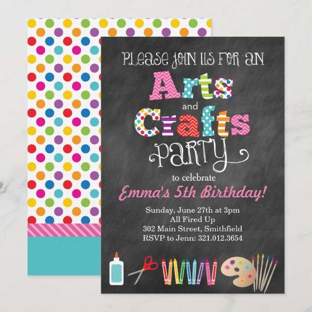 Arts & Crafts Party Chalkboard Style Invitation (Front/Back)
