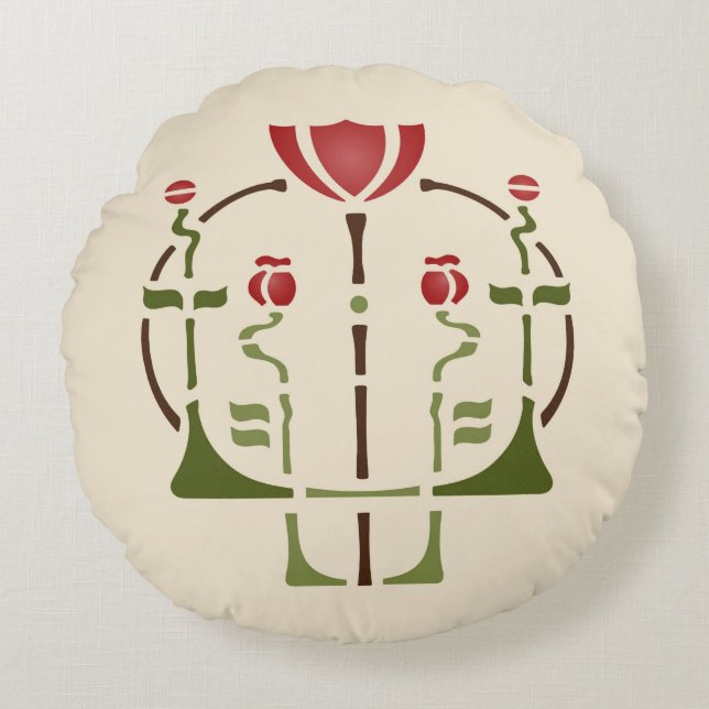 Arts & Crafts Poppy Stencil Round Pillow (Front)