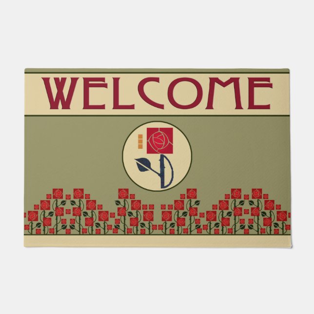 Arts & Crafts Rose Garden in the Mission Style Doormat (Front)