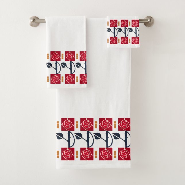 Arts & Crafts Rose in the Mission Style Bath Towel Set (Insitu)