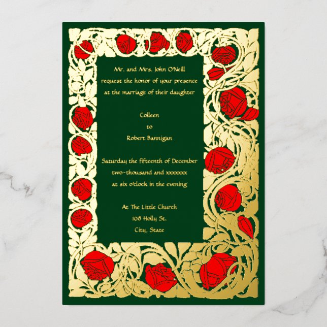 Arts & Crafts Roycroft Rose Vine Border Wedding (Front)