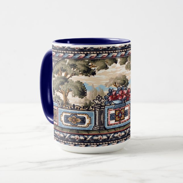 Arts & Crafts Style Balcony Landscape Vista Frieze Mug (Front Left)