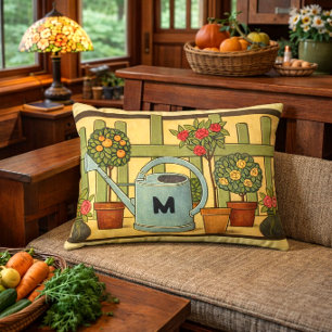 Arts & Crafts Style Garden Potted Plants Frieze Accent Pillow