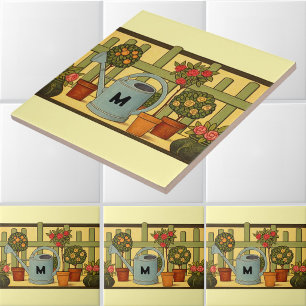 Arts & Crafts Style Garden Potted Plants Frieze Tile