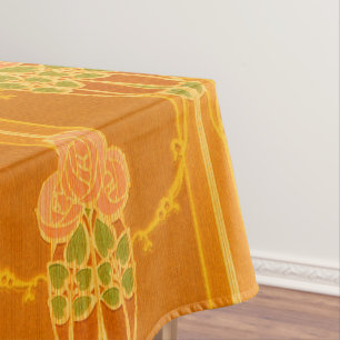 Arts & Crafts Style Pink Roses Floral Pattern Tablecloth