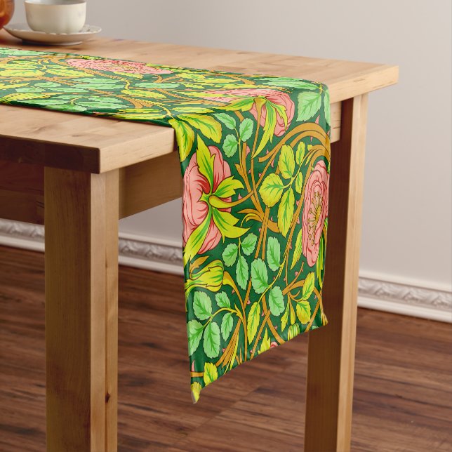 Arts & Crafts Style Rose Vines Frieze Pattern Short Table Runner (In Situ)