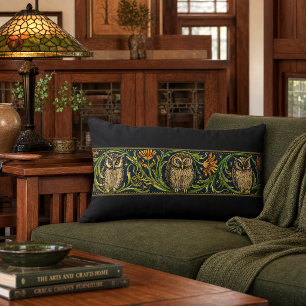 Arts & Crafts Style Three Owls Frieze Lumbar Pillow