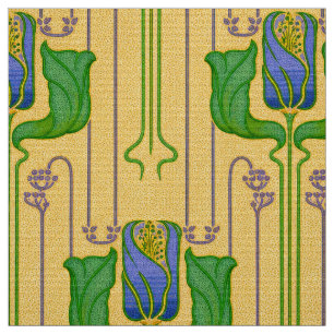 Arts & Crafts Style Tulips Floral Pattern Fabric