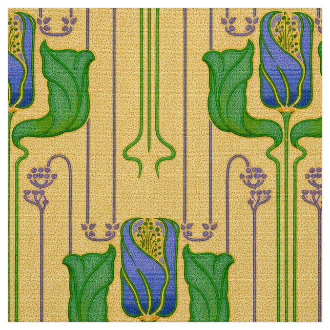 Arts & Crafts Style Tulips Floral Pattern Fabric (Swatch)