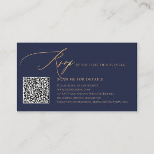ArtsApp Blue QR Code RSVP Faux Gold Calligraphy Enclosure Card