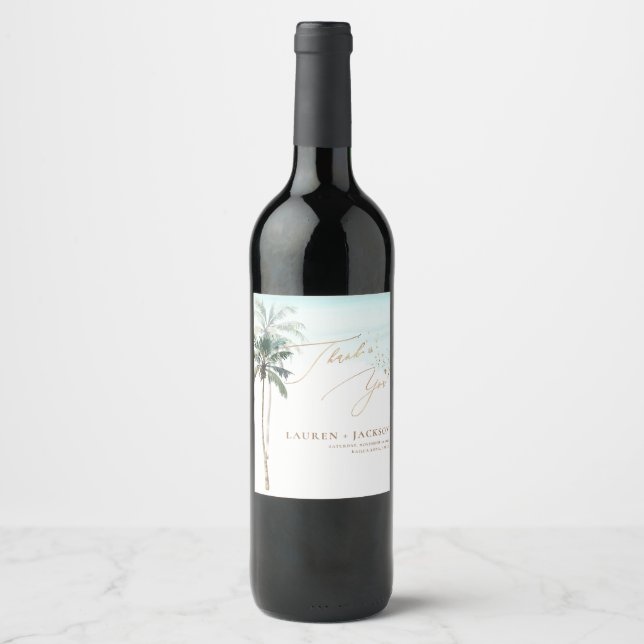ArtsApp Chic Tropical Paradise Wedding Wine Label (Front)