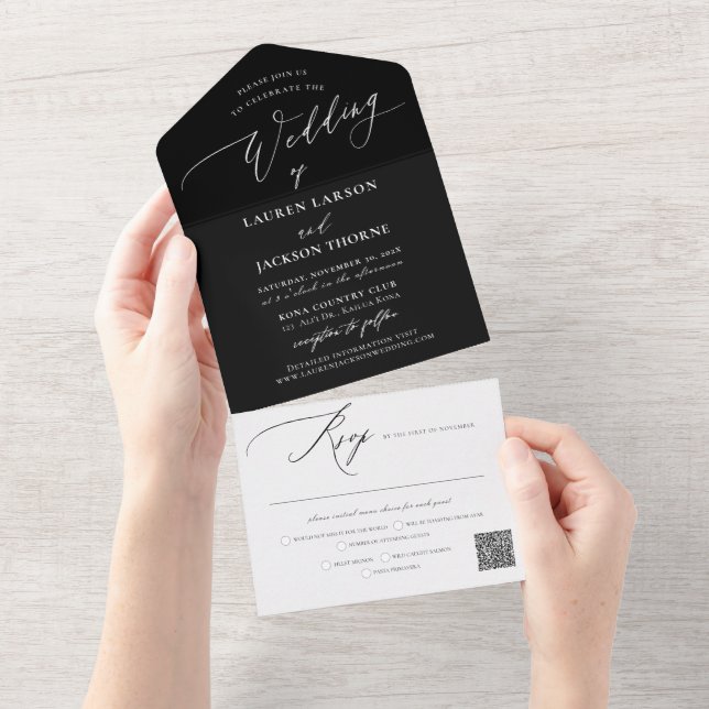 ArtsApp Elegant Calligraphy Black White Wedding All In One Invitation (Tearaway)