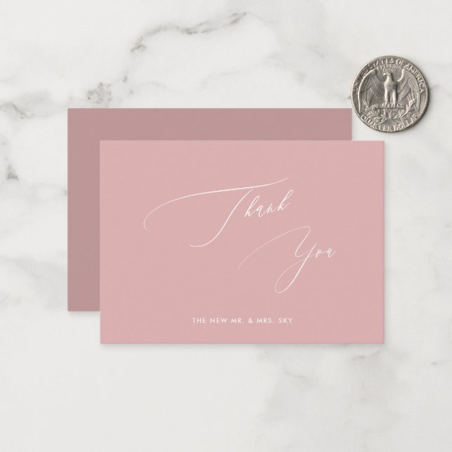 ArtsApp Elegant Dusty Rose Calligraphy Thank You Card (Front/Back In Situ)