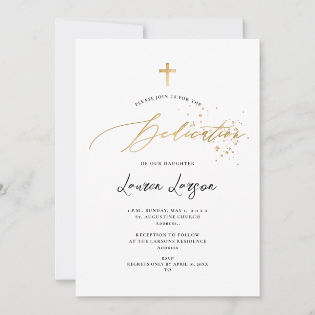 ArtsApp Elegant Faux Gold Calligraphy Dedication Invitation (Front)