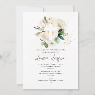 ArtsApp Elegant H2 Alabaster Roses Baptism Invitation