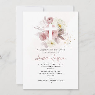 ArtsApp Elegant H2 Dusty Rose Roses Baptism Invitation