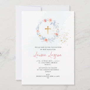 ArtsApp Elegant H2 Pale Pink Roses Baptism Invitation