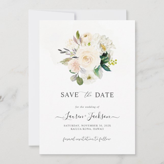 ArtsApp H2 Alabaster Roses Save the Date Card (Front)